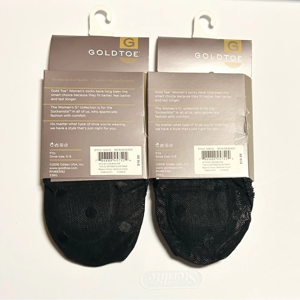 Gold Toe Woman’s Cushioned Low Cut Liners 2 Black 2 Nude Shoe Size 5-9 NEW